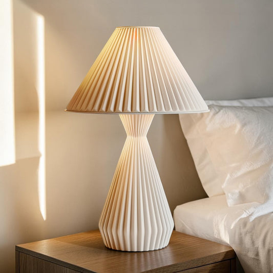 Zareva Minimalist Cordless Pleated Table Lamp - 3-Color Dimmer, Rechargeable Geometric Desk Light