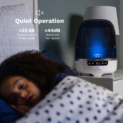 Bedroom Evaporative Humidifier, Humidifier and Air Purifier in One, with HOCL Generator, Mildew Remover, Pet Smoking Odor Eliminator, 538 Square Feet, Blue