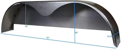 72×10-3/4 Tandem Axle Steel Trailer Fender w/Back Plate Welded In