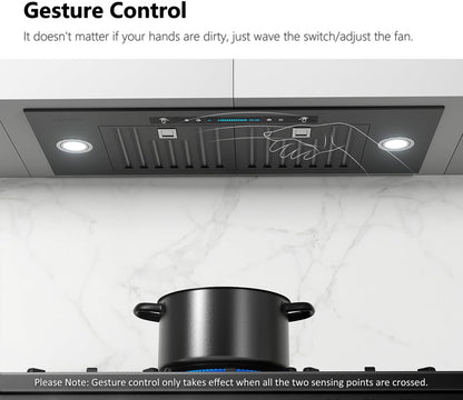 30 inch Built-in/Insert Range Hood 900 CFM, Ducted/Ductless Convertible Duct, Stainless Steel Kitchen Vent Hood with 4 Speed Gesture Sensing&Touch Control Panel(IKB01-30)