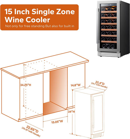 24'' Wine Cooler Refrigerator - 46 Bottle Wine Fridge Dual Zone with Modern Touch Intelligent Digital 40°-65°F Low Noise, Built in or Freestanding Wine Cooler for Home and Kitchen