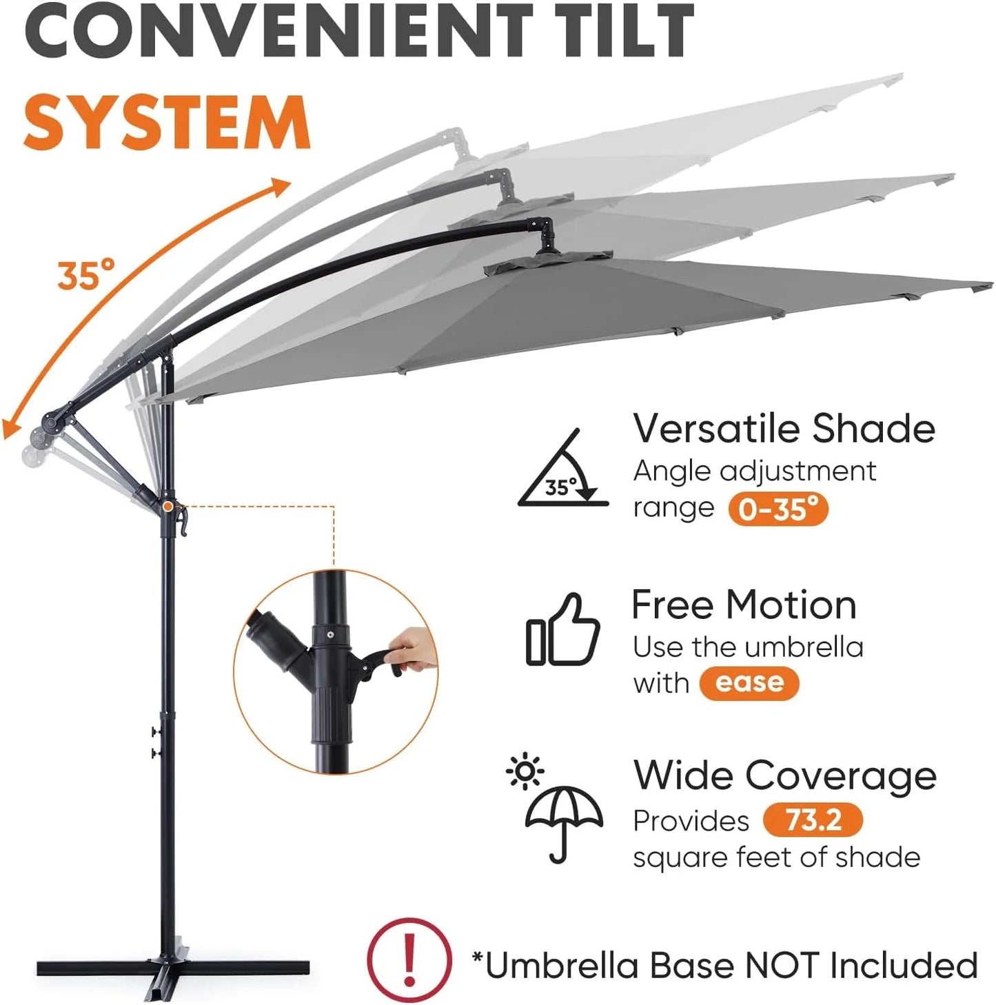 9.8FT Offset Patio Umbrella Hanging Cantilever Umbrella Outdoor Sun Shade with Easy Tilt Adjustment, 8 Ribs, UV Protection for Backyard, Lawn, Garden and Pool, Blue