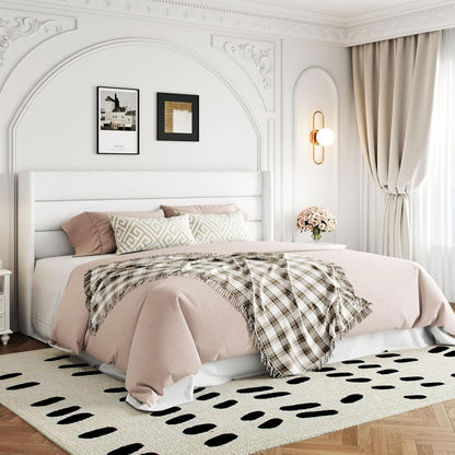 Allewie Queen Size Lift Up Storage Bed, Modern Wingback Headboard, Hydraulic Support, No Box Spring Needed, Light Beige