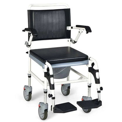 4 In 1 Bedside Commode Chair Shower Wheelchair With Detachable Bucket Padded Mobile Toilet Chair - Comfortable And Ergonomic Design