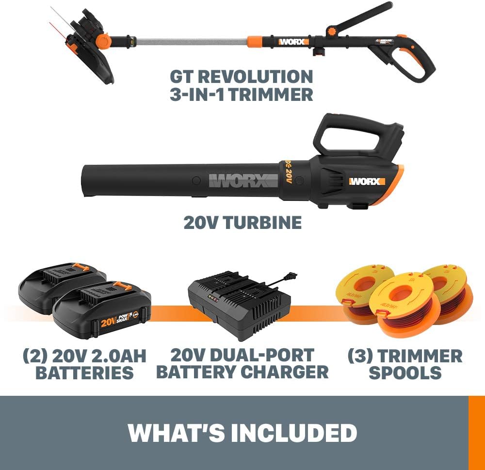 20V GT Revolution 12" 4.0Ah Cordless String Trimmer & Turbine Leaf Blower Power Share Combo Kit - WG930.3 (Batteries & Charger Included)