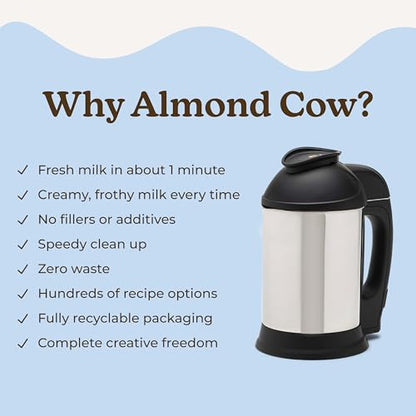 Almond Cow Nut Milk Maker Machine, Plant Based Maker for Homemade Almond, Oat, Cashew Nut Milks & More, Stainless Steel Food Machines, 5 6 Cups Per Batch, 120V: Home & Kitchen