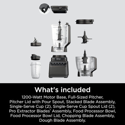 Mega Kitchen System, 1500W, 4 Functions for Smoothies, Processing, Dough, Drinks & More, with 72-oz.* Blender Pitcher, 64-oz. Processor Bowl, (2) 16-oz. To-Go Cups & (2) Lids, Black