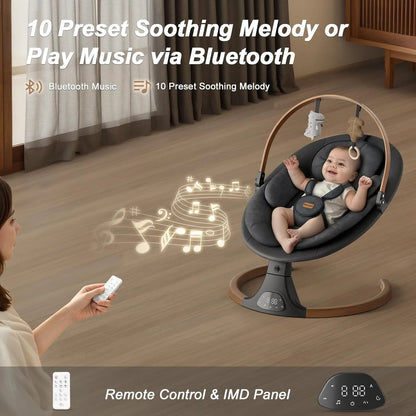 Baby Swings for Infants, Monamii Baby Swing, Bluetooth Infant Swing with Music Speaker, 5 Speeds and Remote Control, Indoor & Outdoor Use