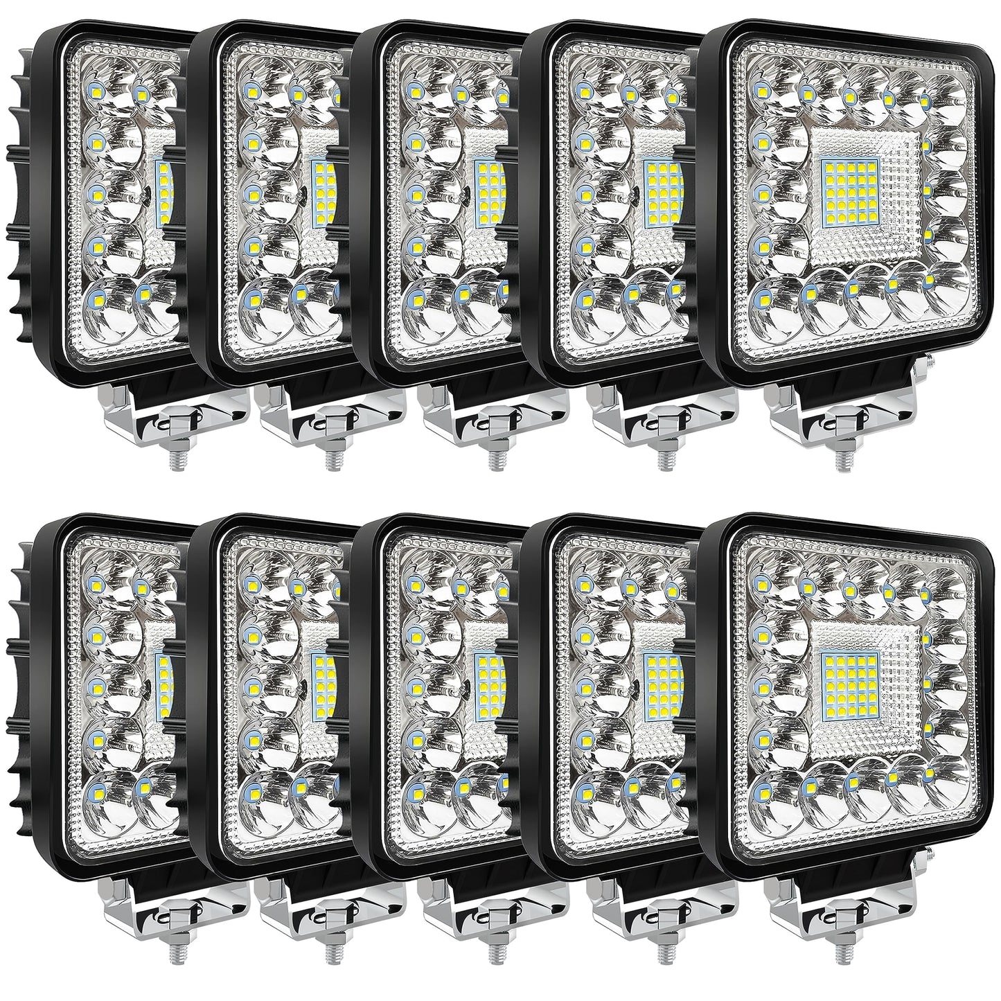 4-inch LED 120W 10000lm 12V 24V Truck ATV UTV RV RZR Boat Pickup Golf Cart Snow blower Square LED Off-road driving workplace Cube Light Pod, 10Pack