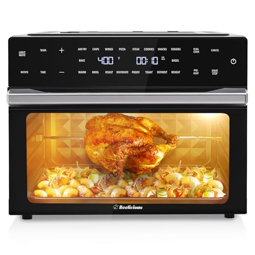 32QT Extra Large Air Fryer, 19 In 1 Air Fryer Toaster Oven Combo with Rotisserie and Dehydrator, Digital Convection Oven Countertop Airfryer Fit 13" Pizza, 6 Accessories, 1800w (Black) : Home & Kitchen