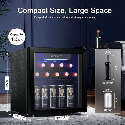 Antarctic Star 36 Bottle Wine Cooler/Cabinet BeverageRefrigerator Small Mini Wine Cellar Beer Soda Bar Fridge Quiet Operation Compressor Adjust Temperature Freestanding Black, 4.4 Cu. ft