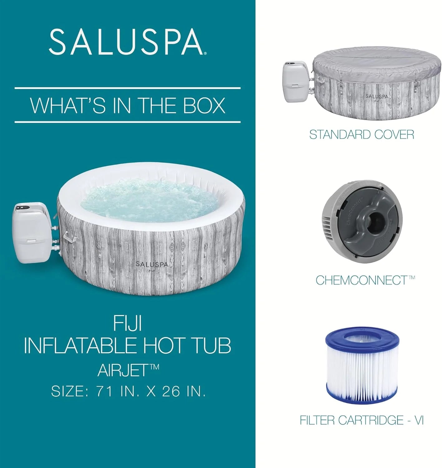 Bestway SaluSpa Fiji AirJet Large Round 2 to 4 Person Inflatable Hot Tub Portable Outdoor Spa with 120 AirJets and EnergySense Cover, Grey