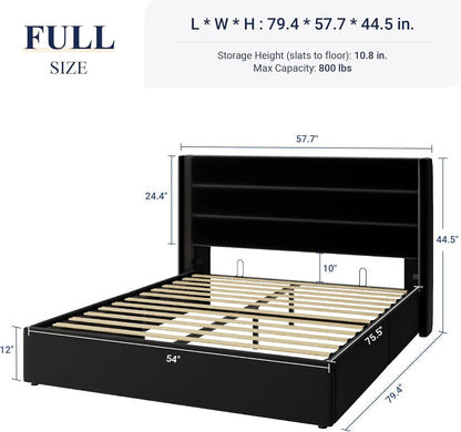 Allewie Queen Size Lift Up Storage Bed, Modern Wingback Headboard, Hydraulic Support, No Box Spring Needed, Light Beige