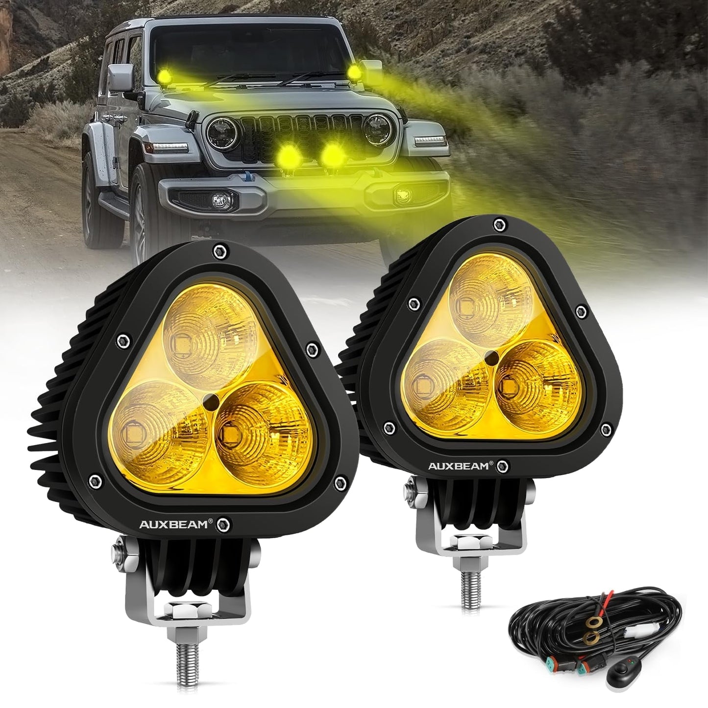 4 inch LED DHF10 LED Pod, Amber Off-road 9000LM 90W Yellow Fog off-road Pod Light Speckled flood light Combination LED driving light Ditch light Universal auxiliary light for Jeep truck ATV UTV
