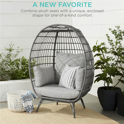 Best Choice Products Wicker Egg Chair, Oversized Indoor Outdoor Lounger for Patio, Backyard, Living Room w/ 4 Cushions, Steel Frame, 440lb Capacity - Ivory