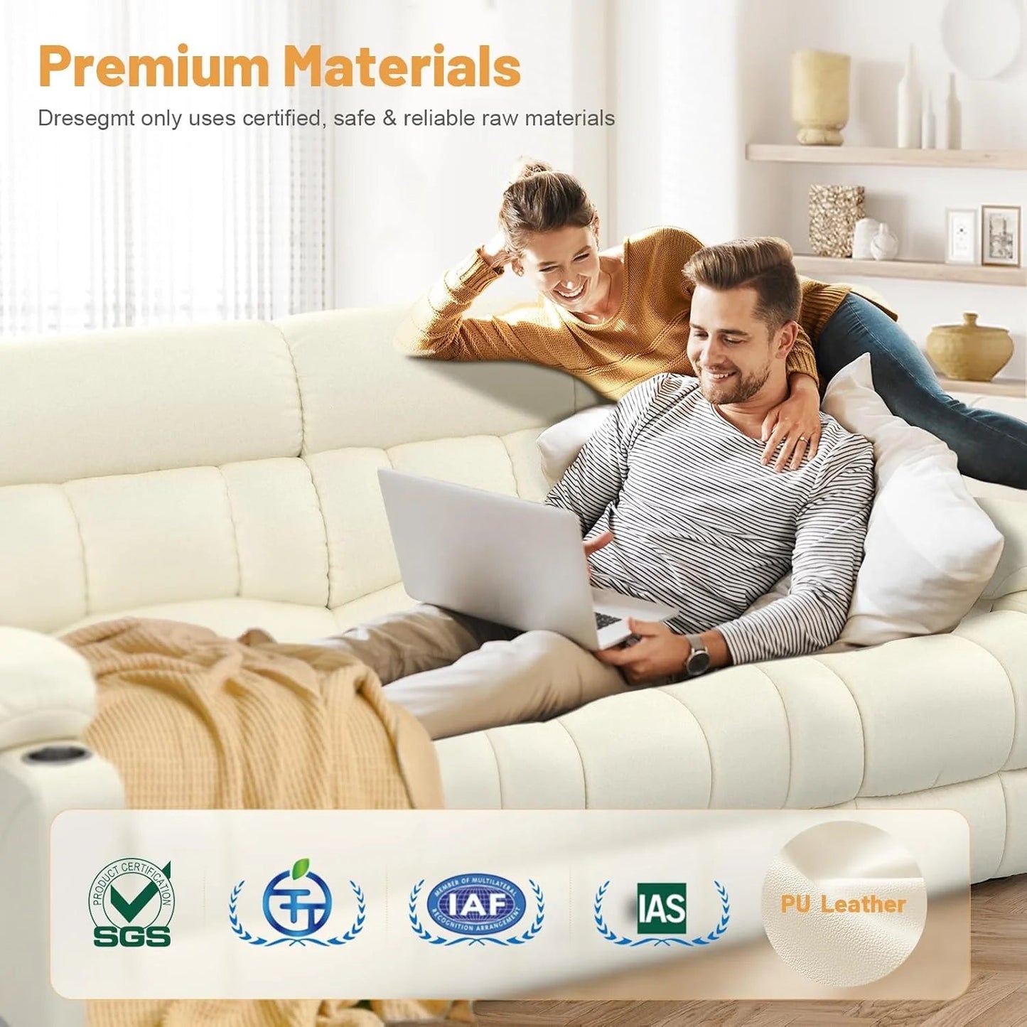 3 Seat Reclining Sofa with Storage Drawer USB Ports & Cup Holders Manual Couch