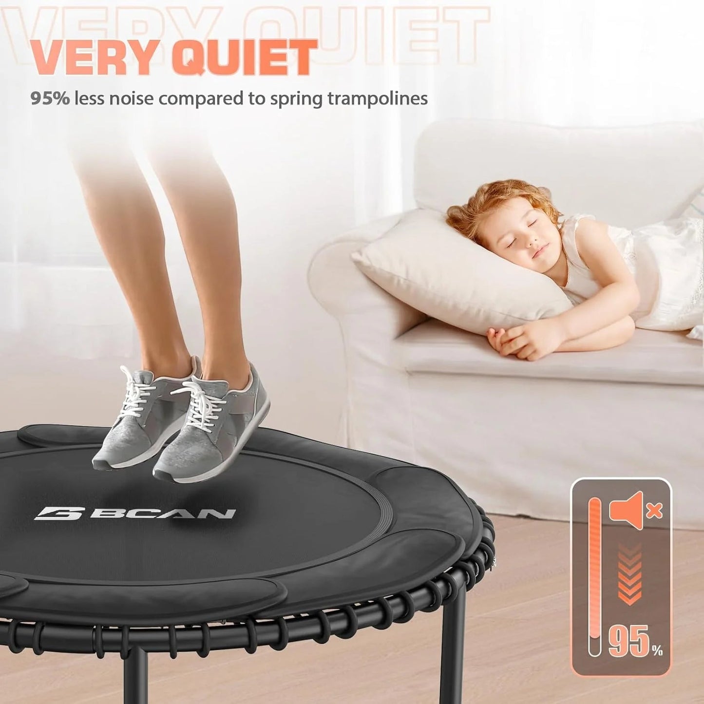 BCAN 450/550 LBS Foldable Mini Trampoline, 40"/48" Fitness Trampoline with Bungees, U Shape Adjustable Foam Handle, Stable & Quiet Exercise Rebounder for Adults Indoor/Outdoor Workout