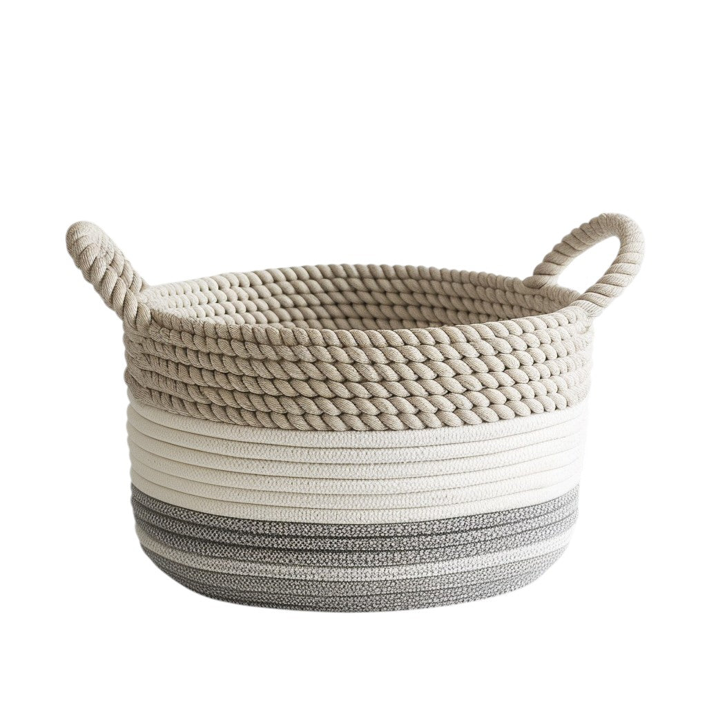 Zareva Woven Cotton Rope Storage Basket - Eco-Friendly Minimalist Organizer with Handles