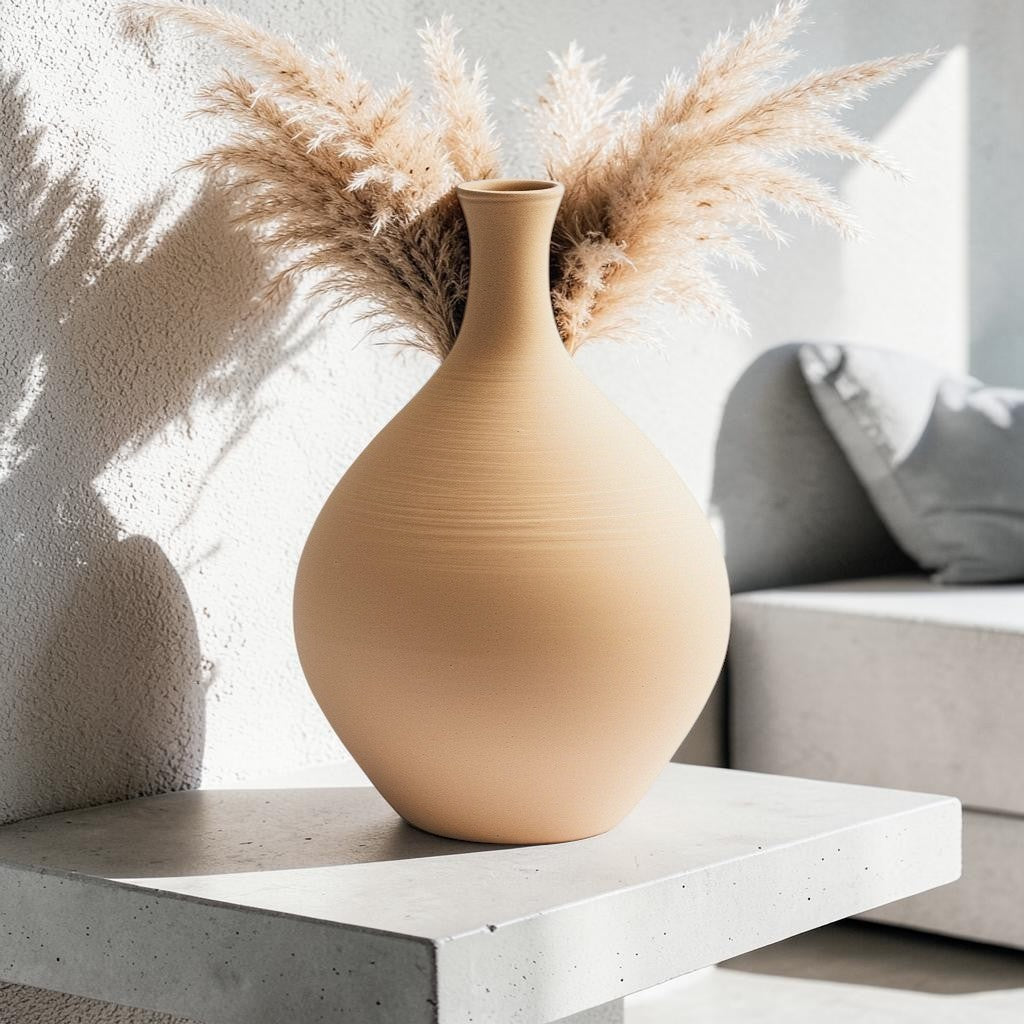 Zareva Matte Ceramic Geometric Vase - Modern Morandi Minimalist Pampas Grass Decorative Pot